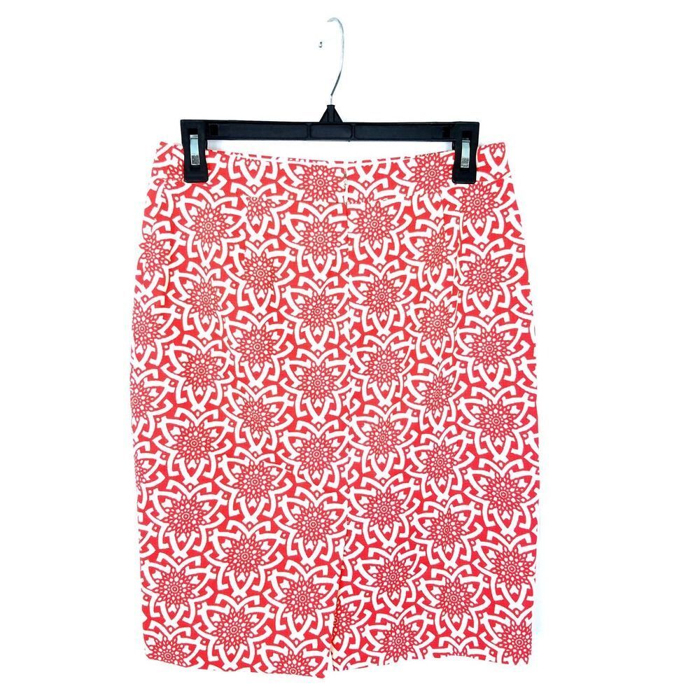 J.Crew Coral Medallion Print Basketweave Cotton Pencil Skirt Size 00 - Picture 3 of 6